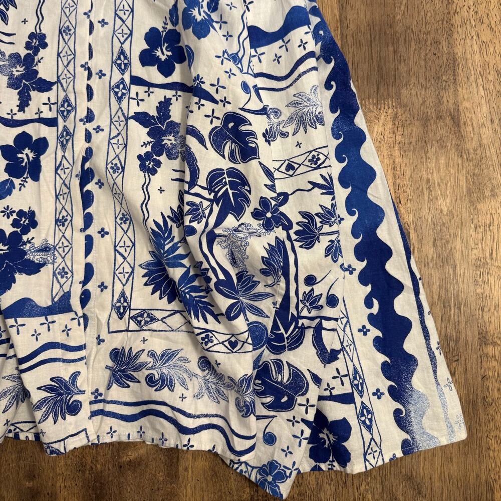 Joie Dress Linen Hawaiian Tropical Hibiscus Resort Beach White Blue Women Medium - Picture 9 of 9